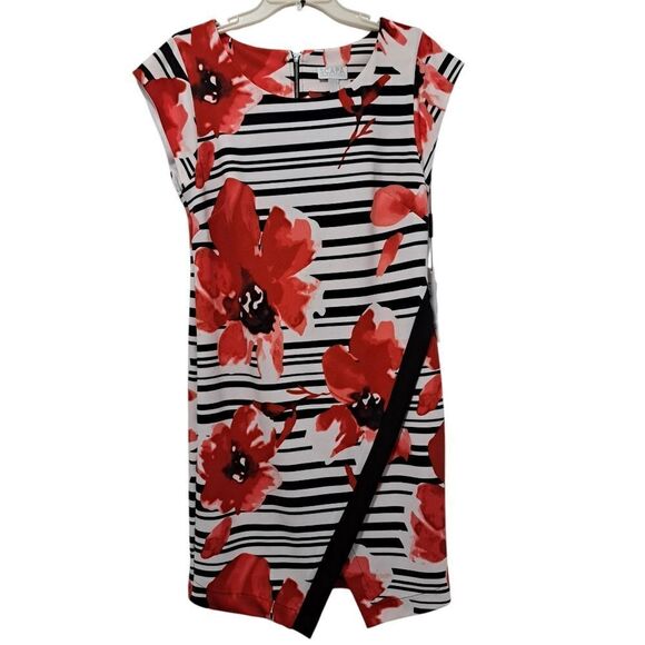 Scapa Lauren Perre Floral Print Elegant Chic Assymmetrical Hem Large Red NWT - Picture 1 of 15